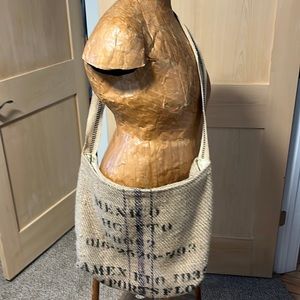 New coffee burlap large crossbody bag